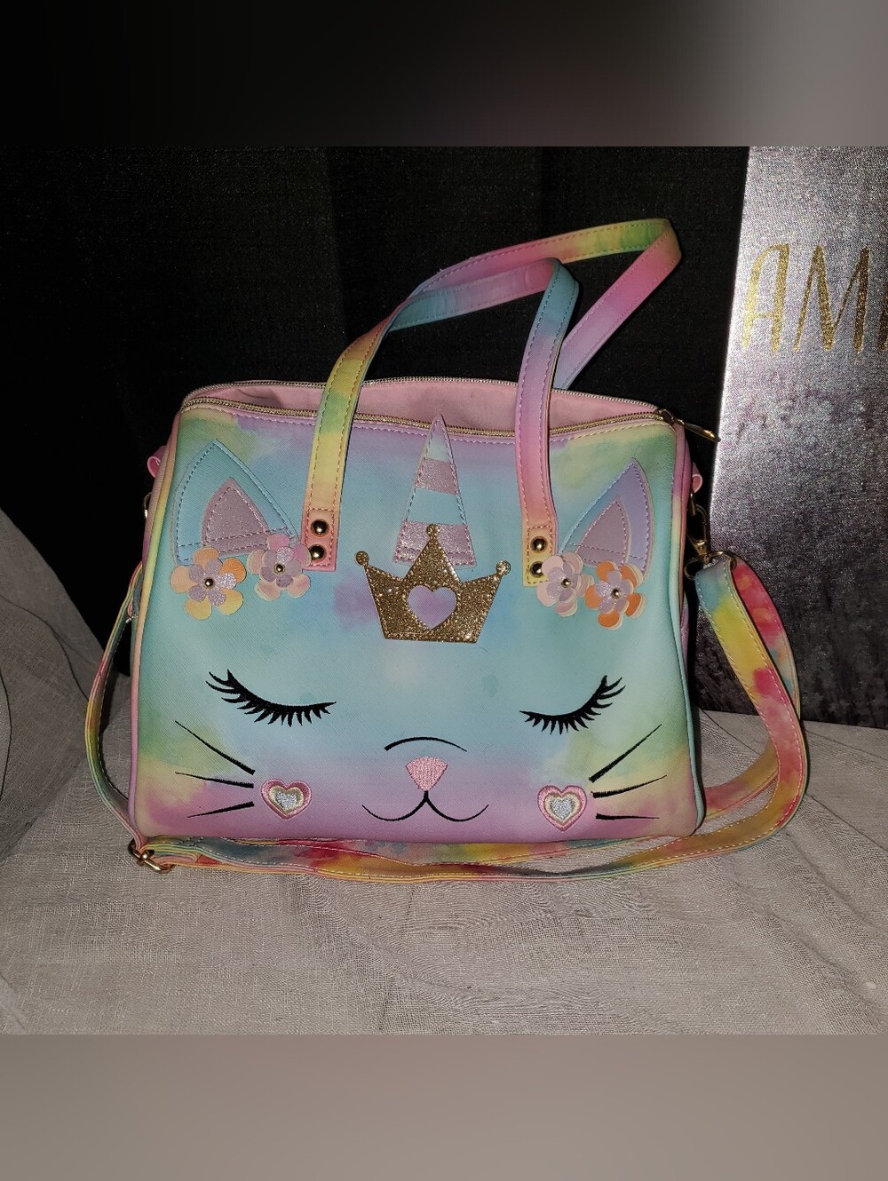 UNDERONESKY Rainbow Unicorn Princess Cat  Mini Duffle Bag Purse - Pink/Blue